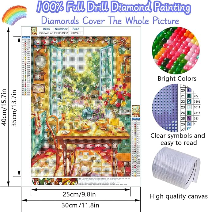 EIBEILI Adult Diamond Painting Set - Cozy Kitchen and Garden View Diamond Painting Set, 5D Diamond Painting, DIY Full Diamond Painting Gemstone Craft 11.8x15.7 inches