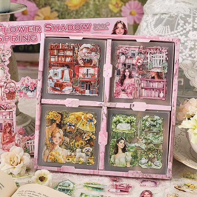 500PCS Scrapbook Stickers Kit, Vintage Flowers House People Transparent Waterproof Stickers Set for Scrapbooking Supplies, Aesthetic Junk Journals for DIY Art Crafts, Laptop, Water Bottle, Card Making