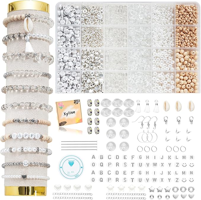 xyliise bracelet making kit natürliche perlen set for adults beads for bracelets silver jewelry making supplies diy jewelry necklace earrings (cz006-transparent)