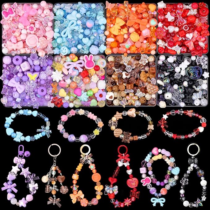 500-550PCS TINKRSTUFF Assorted Acrylic Beads,Mixed Cute Beads for Bracelet Making, Aesthetic Butterfly GummyBear Star Flower Bow Kawaii Charms for Jewelry Necklace Making DIY Keychain Phone Charm