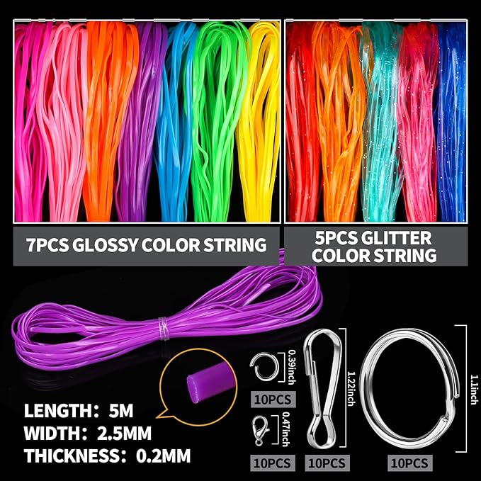 Fandamei Lanyard String Kit, 12 Colors Plastic Lacing Cord, Bright and Glitter Color, Lanyard String for Crafts, Bracelets and Jewelry Making Weaving Kit for Craft DIY