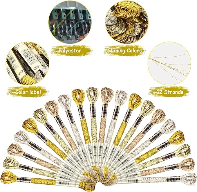 WILLBOND 24 Skeins Metallic Embroidery Floss - Glitter Embroidery Threads for Cross Stitch Crafts Friendship Bracelets(Assorted Color)