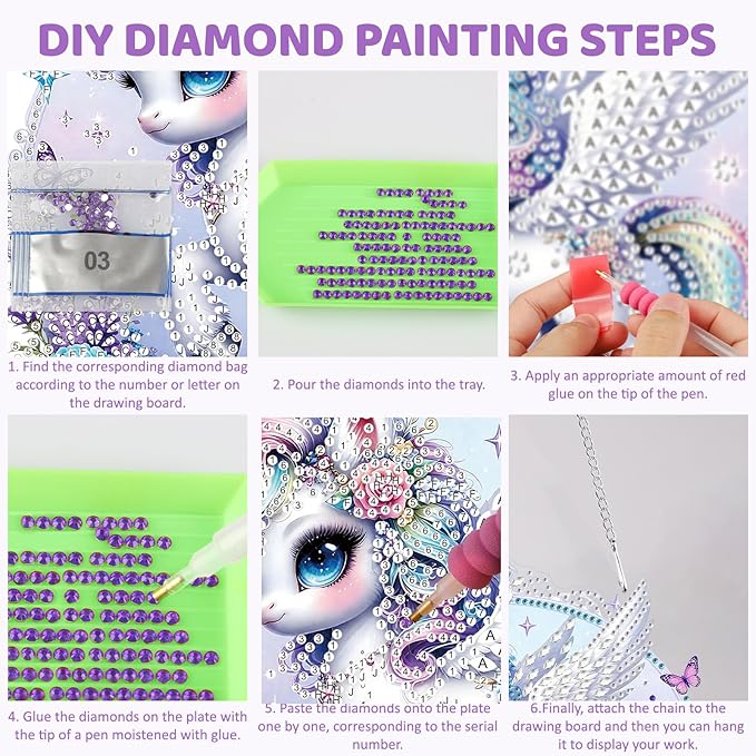 MEIYUDA Animals Diamond Art Hanging Kits for Adult, Purple Animal Diamond Painting Hanging Kits Ornaments, DIY Special Shaped Rhinestone Window Pendants kit for Home Garden Wall Decor Gift