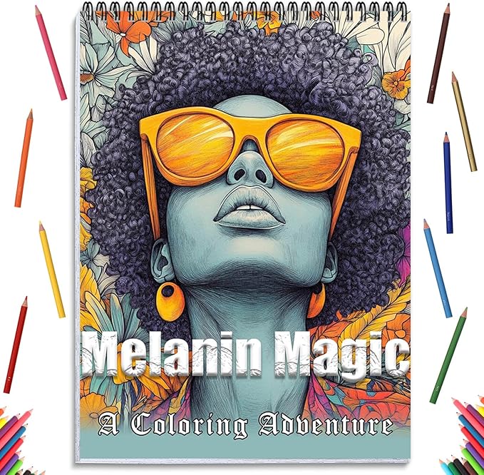 Coloring Books for Adults Relaxation Spiral Bound Printed On One Side, Coloring Book for Women with 24 Patterns One Sided Design, Mindfulness Anxiety Relief Gifts Melanin Magic