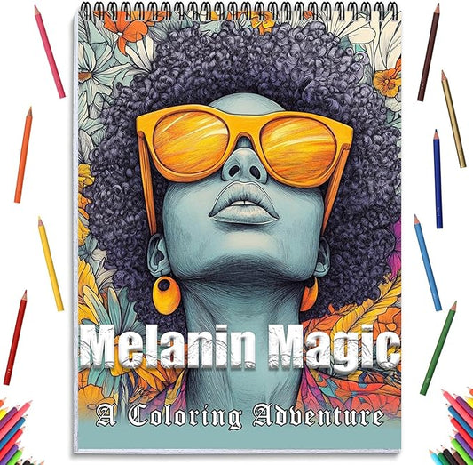 Coloring Books for Adults Relaxation Spiral Bound Printed On One Side, Coloring Book for Women with 24 Patterns One Sided Design, Mindfulness Anxiety Relief Gifts Melanin Magic