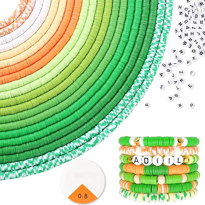 ADIIL 7200pcs Clay Beads Bracelet Making Kit, 6mm Polymer Heishi Beads for Jewelry Making, Friendship Bracelet Kit Birthday Gift for Adults Green Orange