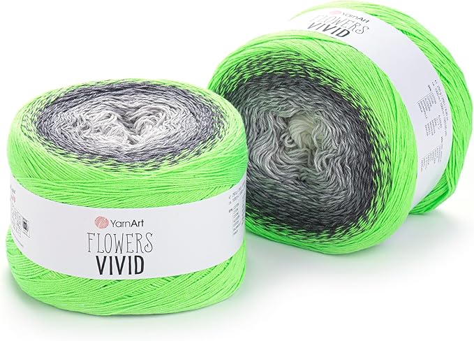 Yarn Art Flowers Vivid Yarn 250gr 8.80 oz 1094yds 55% Cotton 45% Acrylic Multicolor Cotton Fine Yarn Rainbow Crochet Spring Summer (504)