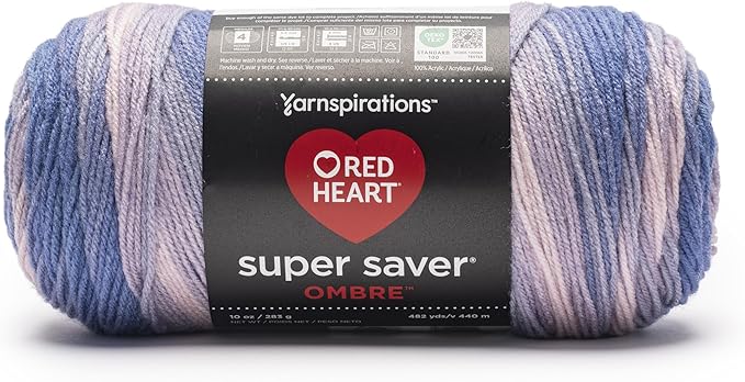 Red Heart Super Saver Ombre Peaceful Yarn - 2 Pack of 283g/10oz - 100% Acrylic - #4 Worsted (Medium) - 482 Yards - Knitting/Crochet