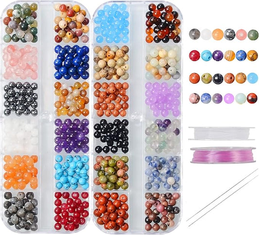 4mm natural mixed materials gemstones beads tiny spacer round loose beads jewelry making kit with thread and needles 600 pcs(24 natural, 4mm)
