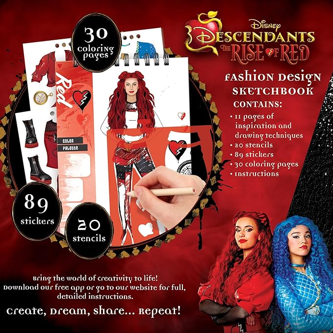 Make It Real: Descendants 4 Rise of Red Fashion Design Sketchbook - Includes 109 Stickers & Stencils, Style Models, Disney, Girls & Kids Ages 8+