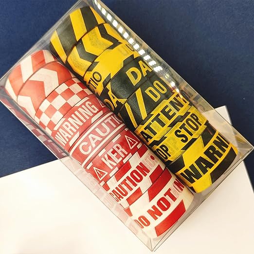 YUBX Caution Line Washi Tape Set 16 Rolls Yellow Red Boundary Masking Transportation Toy Decorative Tapes for Arts, DIY Crafts, Journals, Planners, Scrapbook, Wrapping