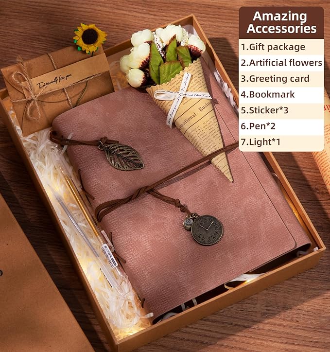 Scrapbook Photo Album - 100 Pages, 60 Self-Adhesive + 40 Kraft Paper, DIY Photo Book for 2x3, 3x5, 4x6, 5x7 Pictures, Leather Memory Book for Wedding, Baby, Family, Travel, Birthday, Christmas