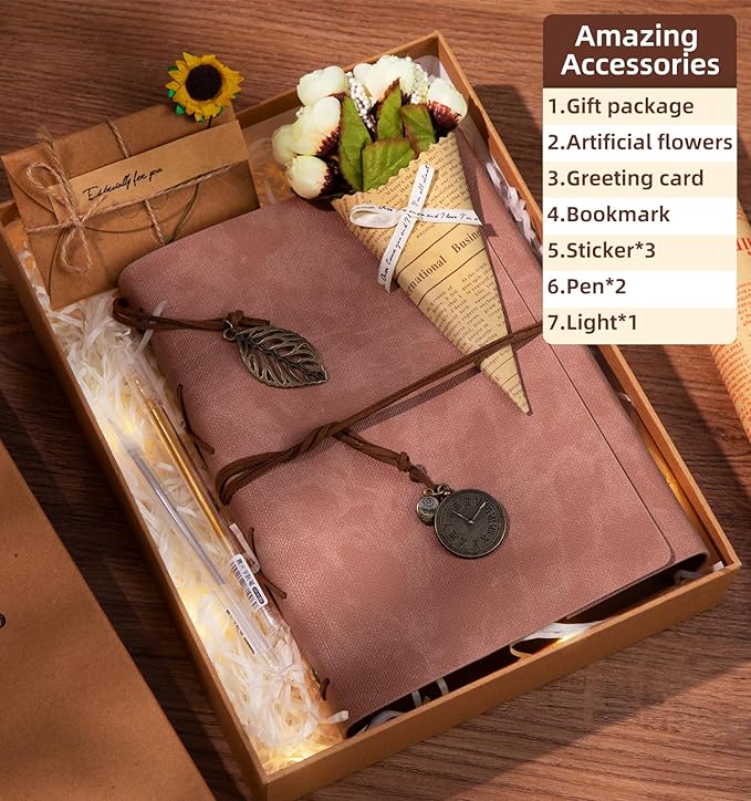 Scrapbook Photo Album 100 Pages, 60 Page Self Adhesive+40 Page Kraft Paper DIY Photo Book for 2x3 3x5 4x6 5x7 Pictures, Leather Memory Book for Wedding Baby Family Travel Birthday Christmas
