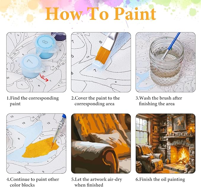 Okarina Paint by Numbers Kit for Adults Beginner Fireplace, Adult Paint by Number Kits on Canvas, Log Cabin DIY Acrylic Oil Painting by Numbers for Adults, Perfect for Home Wall Decor 16X20 Inch