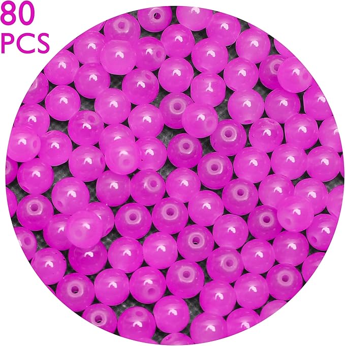 80PCs 10mm Rose Jade Glass Beads Bulk, Round Smooth Hole Glass Crystal Beads for Jewelry Making, DIY Bracelets, Necklaces, Bag Charms, Keychains and Craft Projects