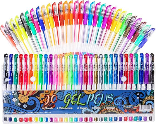 Aen Art Gel Pens for Adult Coloring Books, 30 Colors Fine Point Gel Marker Pen with 40% More Ink for Drawing, Bullet Journaling, School Craft Supplies