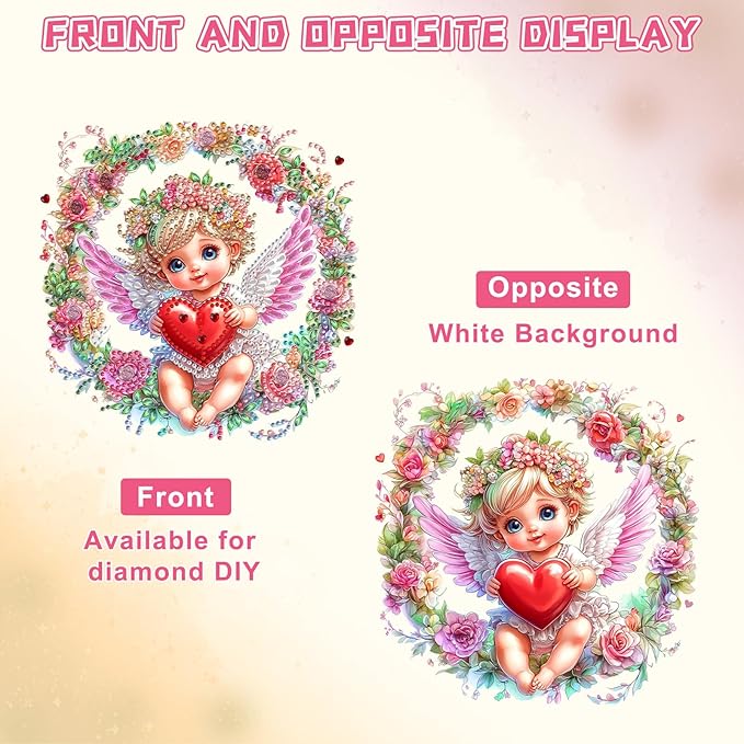 KEYIFA Valentine's Day Diamond Painting Kit, DIY Cupid Diamond Art for Adults, Diamonds Pendant Special Shaped Rhinestone Window Hanging Ornaments Home Garden Wall Door Decoration, 20cm Width