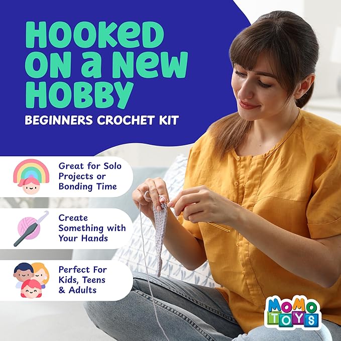 MOMOTOYS Crochet Kit for Beginners, Crochet Hook Set with Yarn Set,Crocheting Kit, 74PCS with Crochet Book and Bag, Crochet Kits for Beginners Adults, Crochet Accessories and Supplies