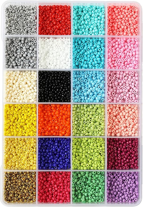 8/0 Glass Seed Beads - 7200pcs (3mm) 24 Colors Jewelry Making Kit with Storage Box, Ideal for Bracelets, Necklaces, DIY Crafts