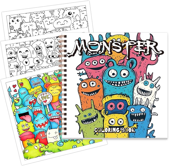 Tlenpo Adult Coloring Book for Women, 30 Pages Cute Monster Pattern Single-Sided, Spiral Bound Lay-Flat, Gifts Arts and Crafts for Women to Relax, Alcohol Marker Friendly