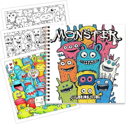Tlenpo Adult Coloring Book for Women, 30 Pages Cute Monster Pattern Single-Sided, Spiral Bound Lay-Flat, Gifts Arts and Crafts for Women to Relax, Alcohol Marker Friendly