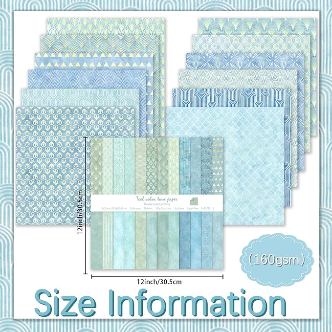 24 Sheets Scrapbook Paper 12" Double-Sided Photo Backdrop Patterned Craft Paper 160gsm for Junk Journals Greeting Cards Album Decoration(Floral Design E)