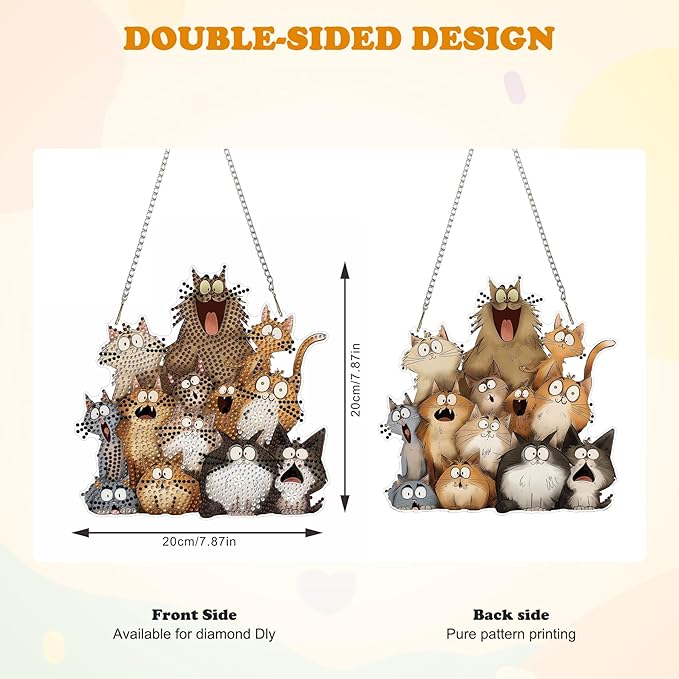 HEIBAGO Cat Diamond Art Hanging Kits for Adults, Diamond Art Suncatchers, 5D Special Shape Diamond Painting Pendant, DIY Window Ornament Gifts for Home Garden Door Wall Decor 8.3 x 8.3 Inch