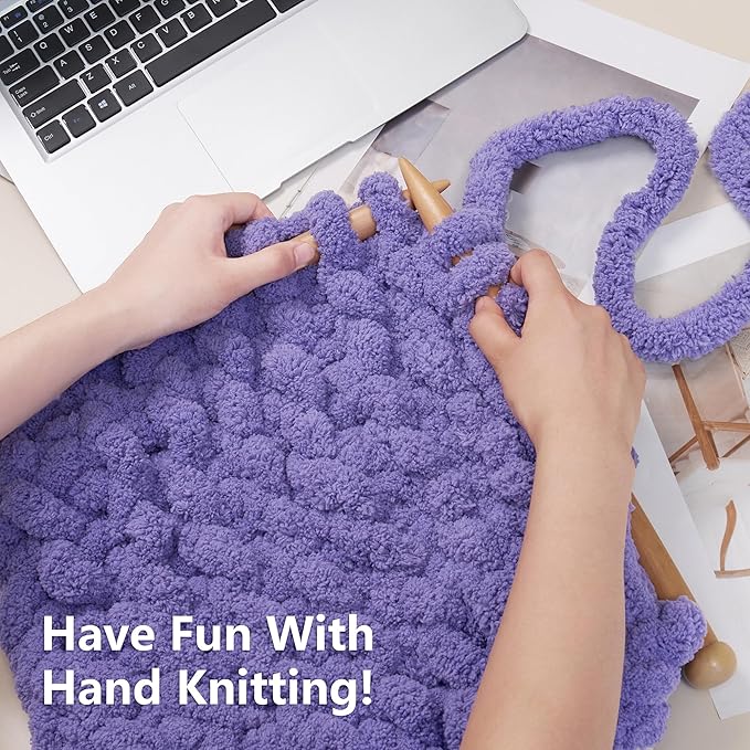 Chunky Yarn for Hand Knitting - #10 Chunky Chenille Yarn, Jumbo Big Thick Chunky Yarns for Crocheting, Super Bulky Chunky Knit Blanket Yarns, 8 Skein (25 yds 8 oz Each Skein), Lavender