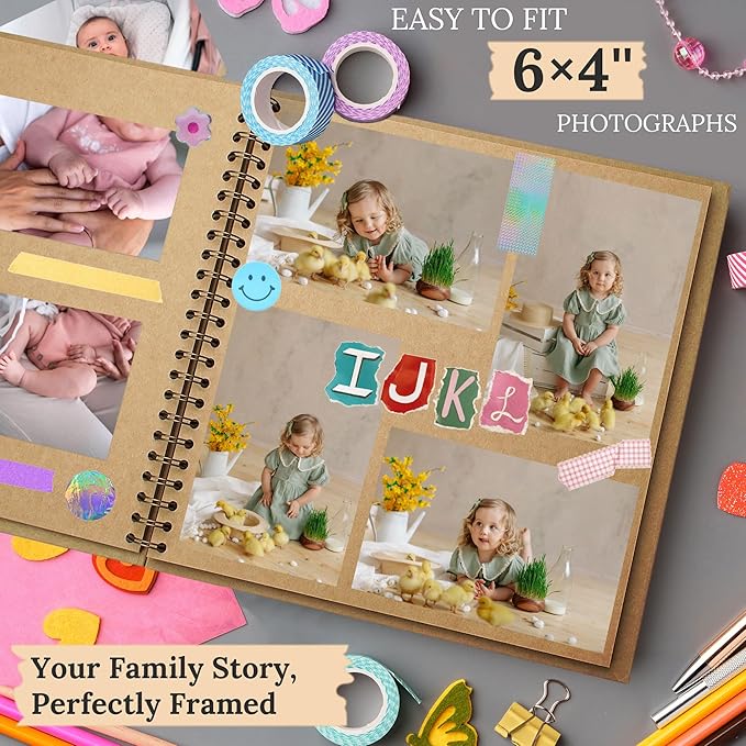 Scrapbook 12x12 Inch DIY Scrapbook Album Hardcover Kraft Paper Scrap Book Photo Albums 100 Pages Perfect for 4x6 / 5x7 / 6x8 Photos Memory Book for Family, Wedding