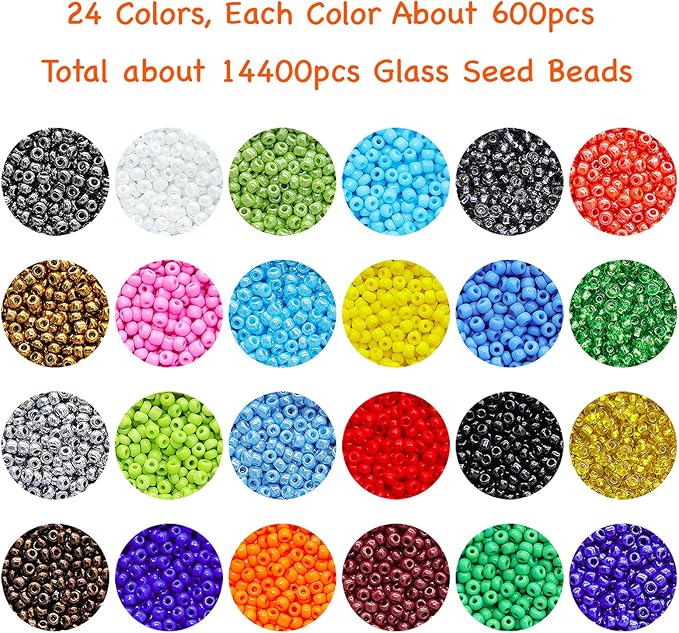 Bala&Fillic Size 11/0 Glass Seed Beads About 14400 pcs in Box,Craft Seed Beads for Making Bracelets Necklace Earring Jewelry (About 600pcs/Color, 24 Colors)