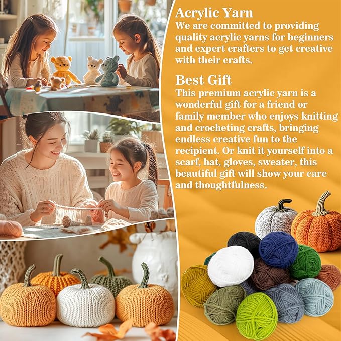 15 Pack x 20g Acrylic Yarn - Soft Knitting Yarn for Crocheting for Crafts Skeins for Crocheting DIY Bulk for Handicraft Knitting Scarves Ideal Gift for Beginners and Adults