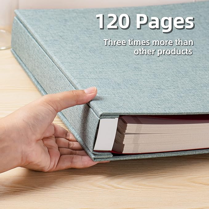 Large Photo Album Self Adhesive 4x6 5x7 3x5 8.5x11 Scrapbook Magnetic Album DIY Scrap Book Length 13 x Width 12.8 (Inches) 120 Sticky Pages Linen Cover DIY Photo Album (Green)