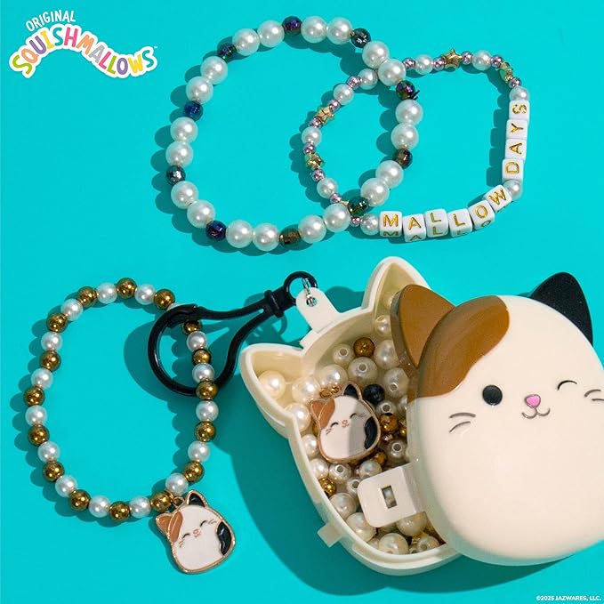 Original Squishmallows Cam The Cat Bracelet Kit, Makes 3 Accessories, Fun Beads and Charms, Bonus Keychain, Friendship Jewelry Making Set, Gifts for Girls, Craft Kits, Arts and Crafts for Kids