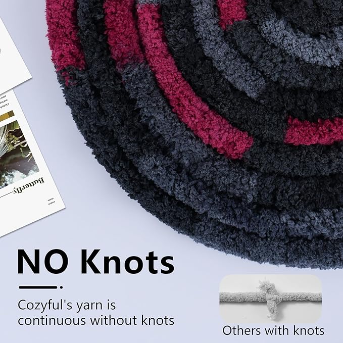 Chunky Yarn for Hand Knitting - #10 Chunky Chenille Blanket Yarn, Jumbo Big Thick Chunky Yarns for Crocheting, Tie Dye Bulky Knit Yarns, 8 Skein (25 yds 8 oz Each Skein), Grey & Black & Red