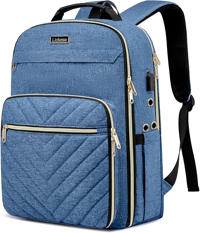 Liokesa Knitting Bag Backpack, Crochet Bag Tote, Large Yarn Storage Tote Bag with USB Charging Port, Yarn Holder Case for Carrying Projects, Knitting Needles, Yarn Supplies, Blue