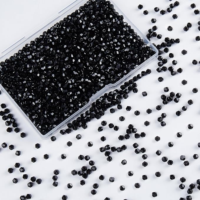 laopottbeads 1200pcs black 3mm bicone crystal beads for jewelry making – small faceted glass beads for bracelets, earrings, loc sprinkles, diy crafts