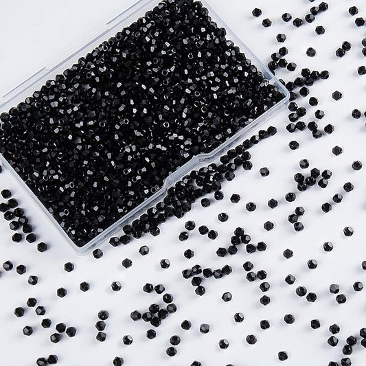 laopottbeads 1200pcs black 3mm bicone crystal beads for jewelry making – small faceted glass beads for bracelets, earrings, loc sprinkles, diy crafts