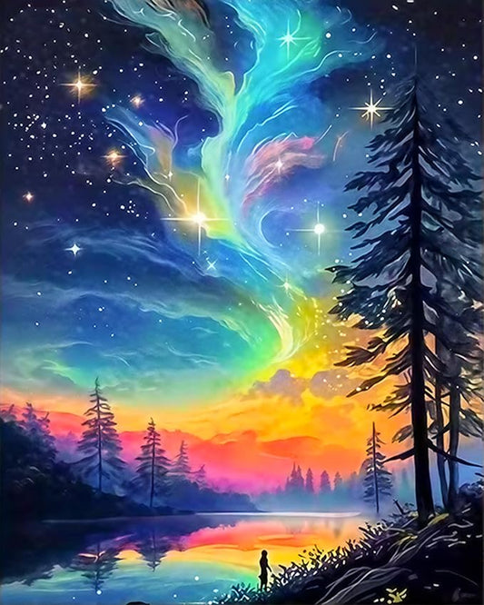 Okarina Paint by Numbers Kit for Adults Beginner Aurora, Adult Paint by Number Kits on Canvas, Starry Sky DIY Acrylic Oil Painting by Numbers for Adults, Perfect for Home Wall Decor 16X20 Inch