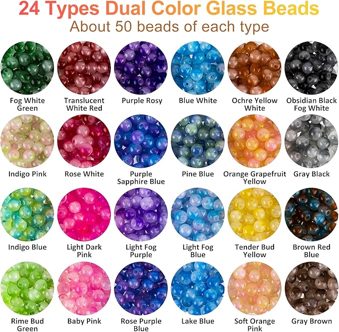 XSEINO About 1200+ PCS 6mm Double Colors Style Glass Beads Bracelet Making Kit,24 Assorted Double Colors Series Crystal Beads for Jewelry Making and DIY Crafts, Friendship Bracelets
