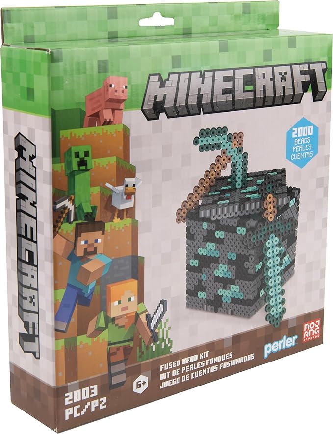 Perler 80-57202 Minecraft 3D Fused Bead Craft Activity Kit with 3 Projects, Multicolor, 2003 Pieces