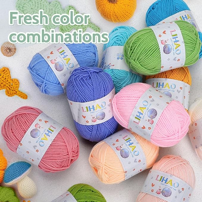 LIHAO 12pcs Yarns for Crocheting, Acrylic Yarn Bundle 4 Ply for Amigurumi and Crafts, 2300 Yards