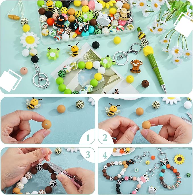 44 Pcs 15mm Silicone Round Animal Focal Beads for Pens, Keychains, Bracelets & Other Crafts (Dairy Cow)