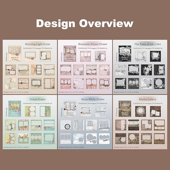 Retro Frame Cardstock Stickers, 60PCS Photo Window Designs - Vintage Square Collage Frames for Scrapbook Albums Diaries DIY Decor