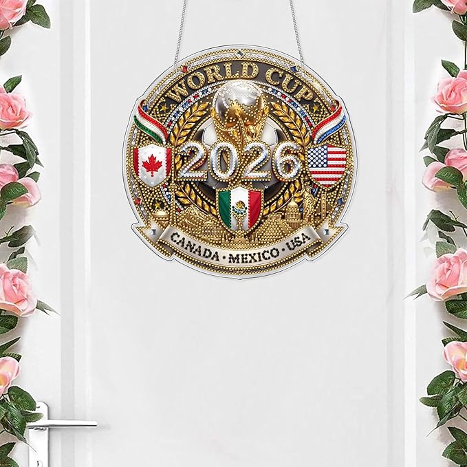 VODAPYC World Cup Diamond Art Hanging Kits for Adults, Acrylic DIY Double Sided Special Shaped Diamonds Art Windows Pendant Ornament(2026 World Cup)