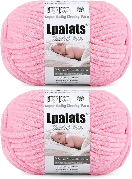 Baby Blanket Yarn for Crocheting - 2 Pack of 300g (Total 600g/21.2oz) Super Fluffy Chunky Chenille Yarn for hand Knitting, 230 yds Super Bulky Plush Yarn for Cozy Blankets and Amigurumi (2, Dark Pink)