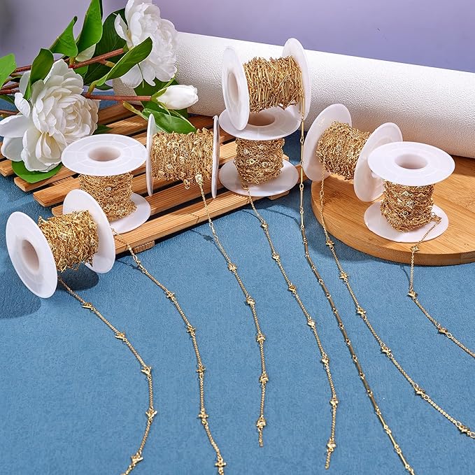 3.28 Feet 1M Brass Bar Link Chains Unwelded Metal Long Stick Link Cable Chains Real 18K Gold Plated for Jewelry Necklace Making Crafts