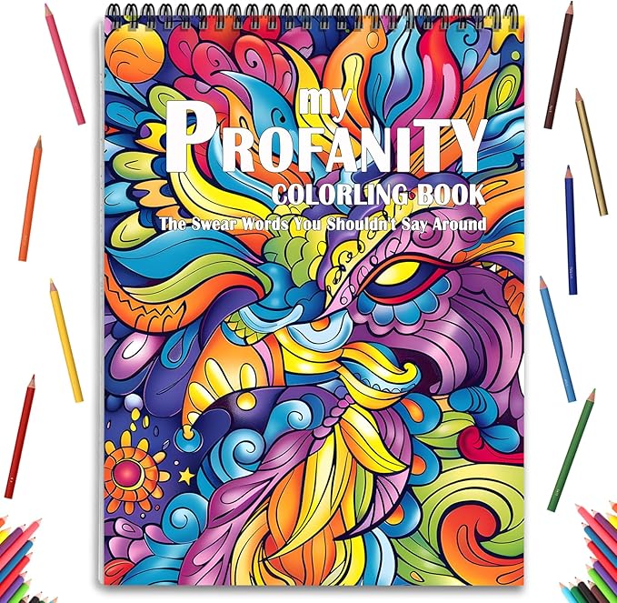 Swear Words Coloring Books Cuss Words for Adult Spiral Bound Page One Sided Design, Funk Coloring Pages with Stress Relieving 24 Colorful Coloring Pages Coloring Book of Cuss Words Gag Gift for Friend