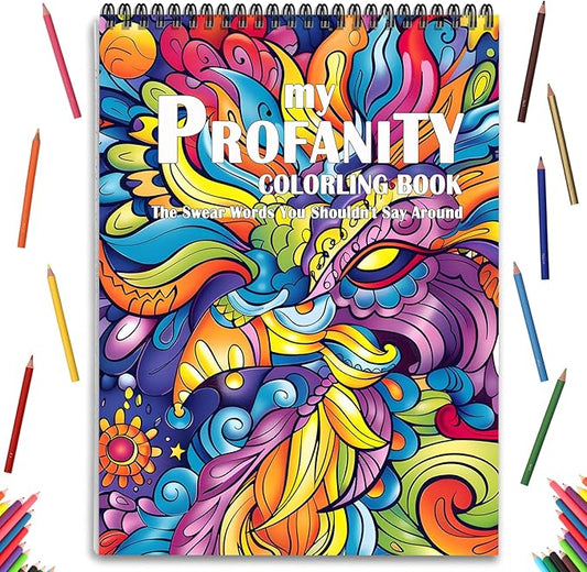 Swear Words Coloring Books Cuss Words for Adult Spiral Bound Page One Sided Design, Funk Coloring Pages with Stress Relieving 24 Colorful Coloring Pages Coloring Book of Cuss Words Gag Gift for Friend