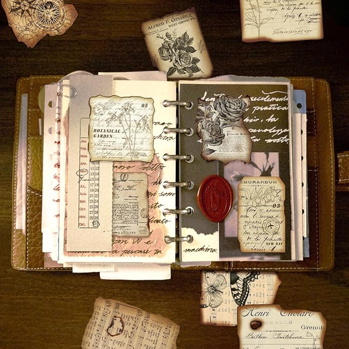 PRSTINCOL Vintage Journaling Stickers,Scrapbook Supplies for Planners,100Pcs Junk Journal Supplies with Antique Map Prints, Distressed Edges for Teenagers Adults
