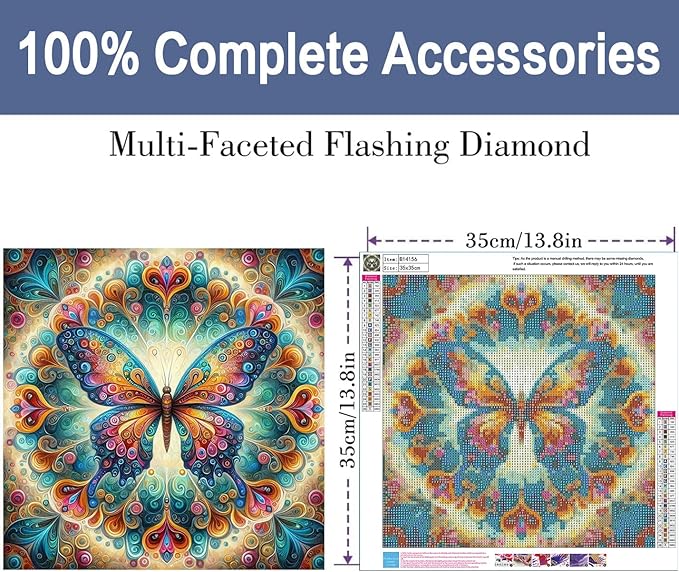 ijbnhd Butterfly Diamond Art Painting Kits for Adults, Full Drill Diamond Paintings for Beginners, Round 5D Diamonds Pictures Gem Art Painting Kits DIY Crafts Kits 14x14in